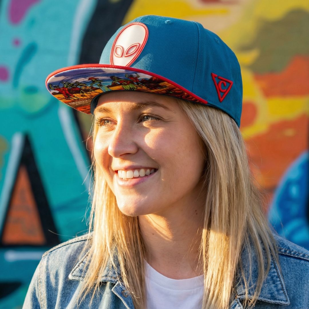Alien Party Snapback - Blauw/Rood & Doorzichtig Rubberen Logo