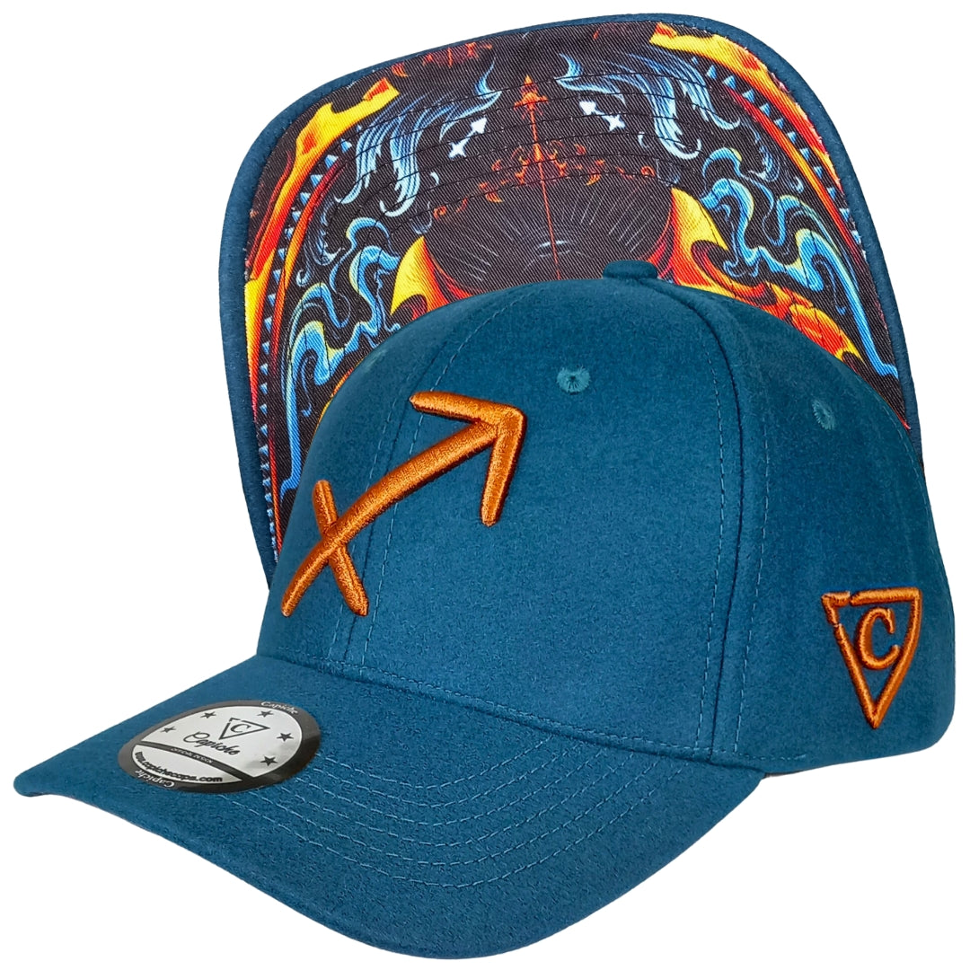 Zodiac Sagittarius Curved Cap - Petrol Blue Felt | CAPICHE CAPS display picture 1