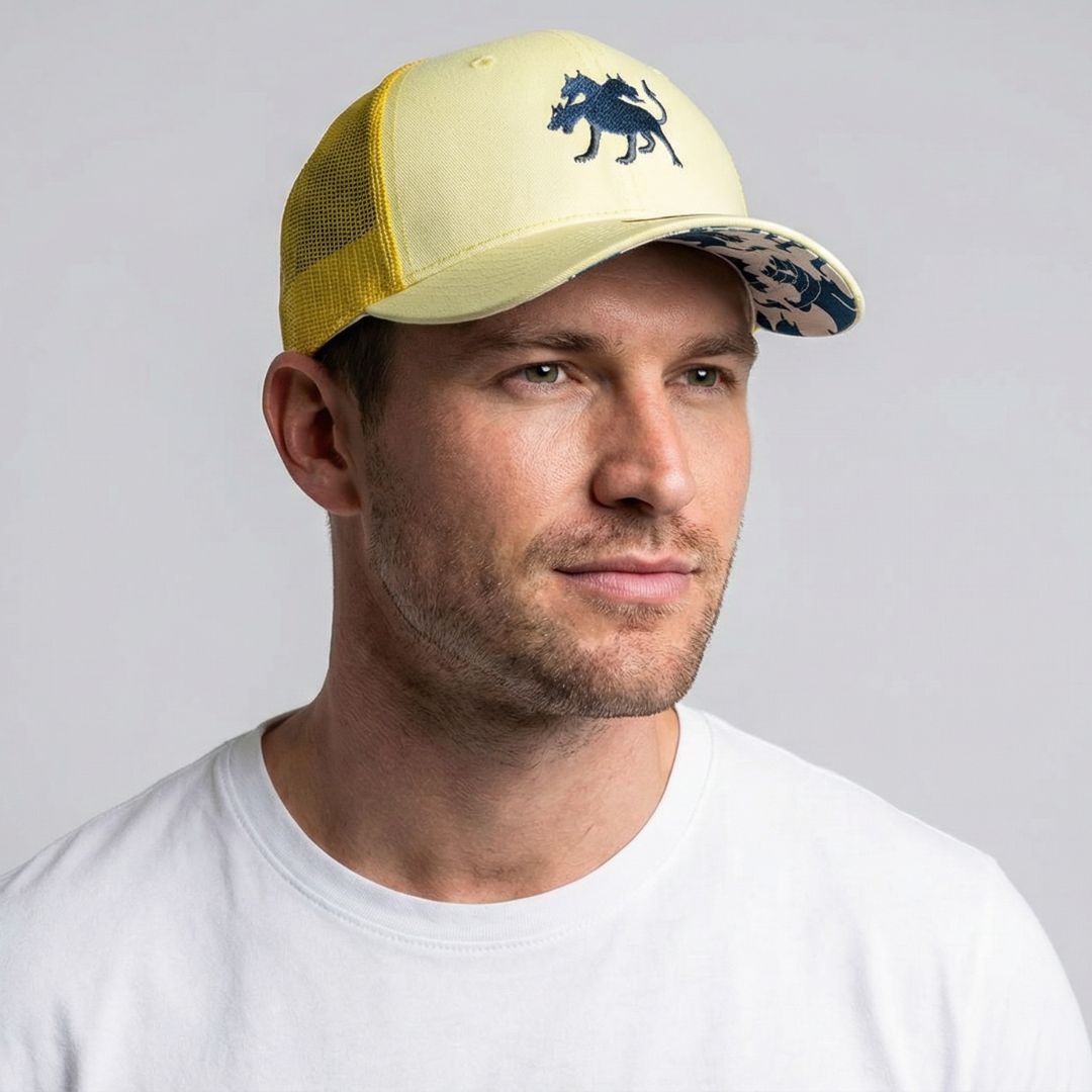 Saubere griechische Cerberus Trucker-Kappe – Buttergelb