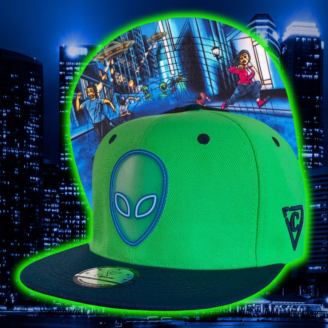 Alien Attack Snapback – Neongrün/Dunkelblau