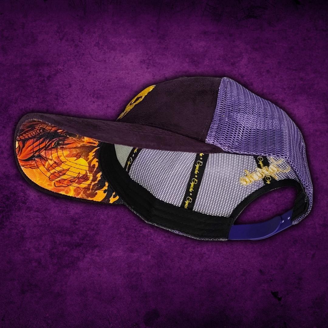 Demon Trucker Cap – Lila Wildleder & goldener Faden