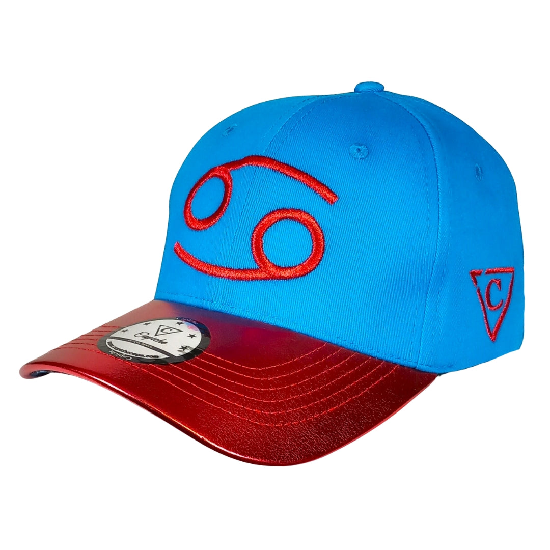 Zodiac Cancer Curved Cap - Blue/Red Crackling Metallic