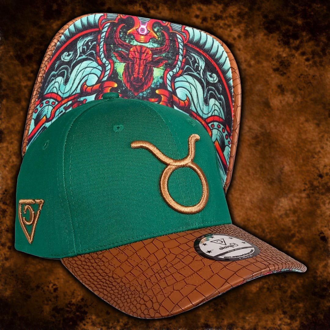 Cappellino Baseball Oroscopo Toro - Ecopelle verde/marrone