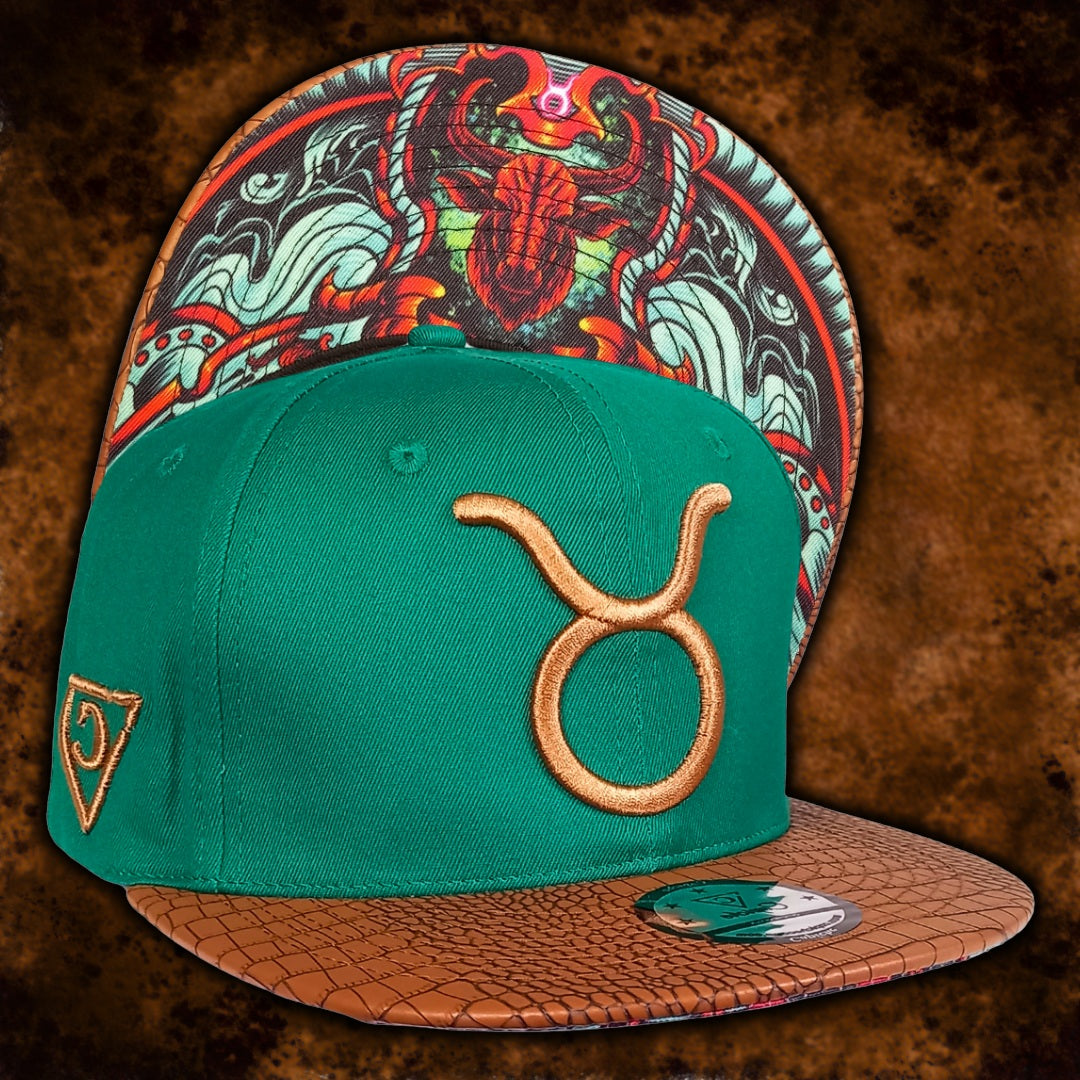 Cappellino Snapback Oroscopo Toro - Ecopelle verde/marrone
