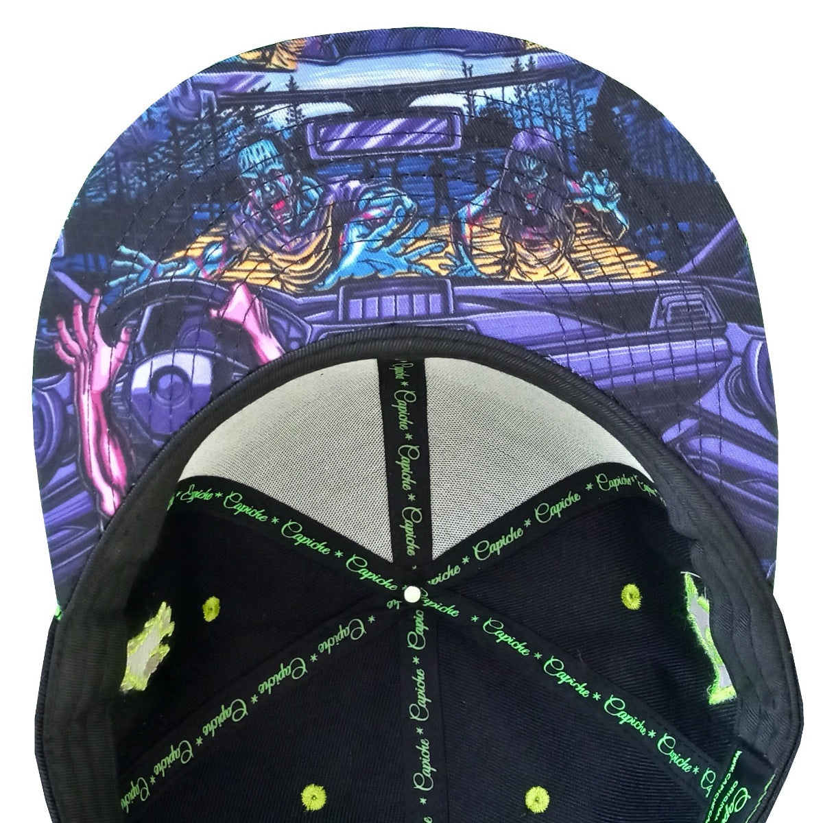 Black Neon Green Snapback Zombie Attack Hat from Capiche Caps