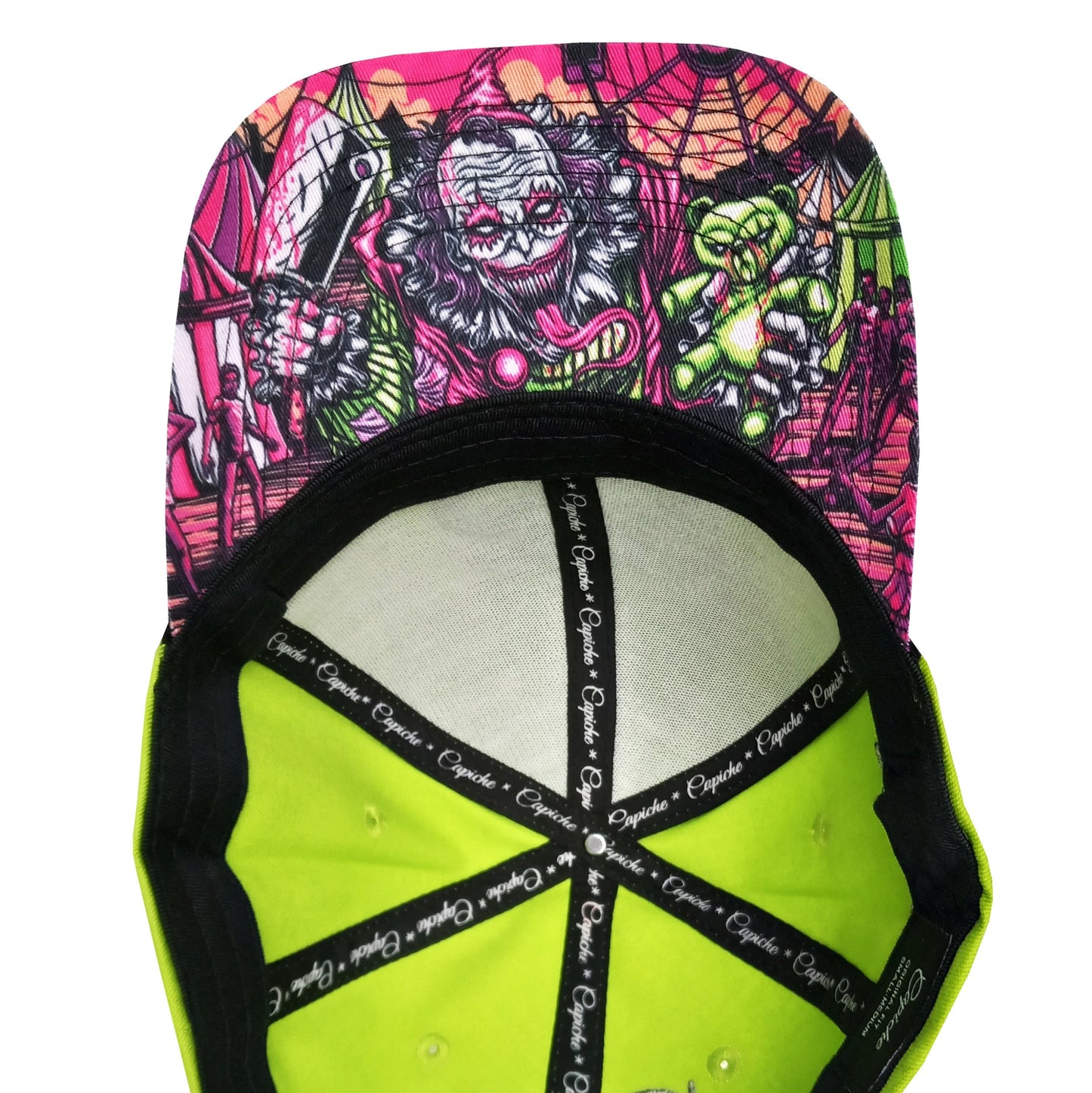 Carnival Clown Curved Baseball Cap - Neon Green - Capiche Caps Clown