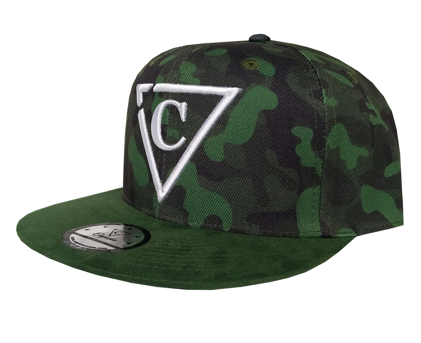 Green Camo Snapback - Suede Brim - Capiche Caps Suede