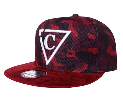 Red Camo Snapback - Suede Brim - Capiche Caps Suede