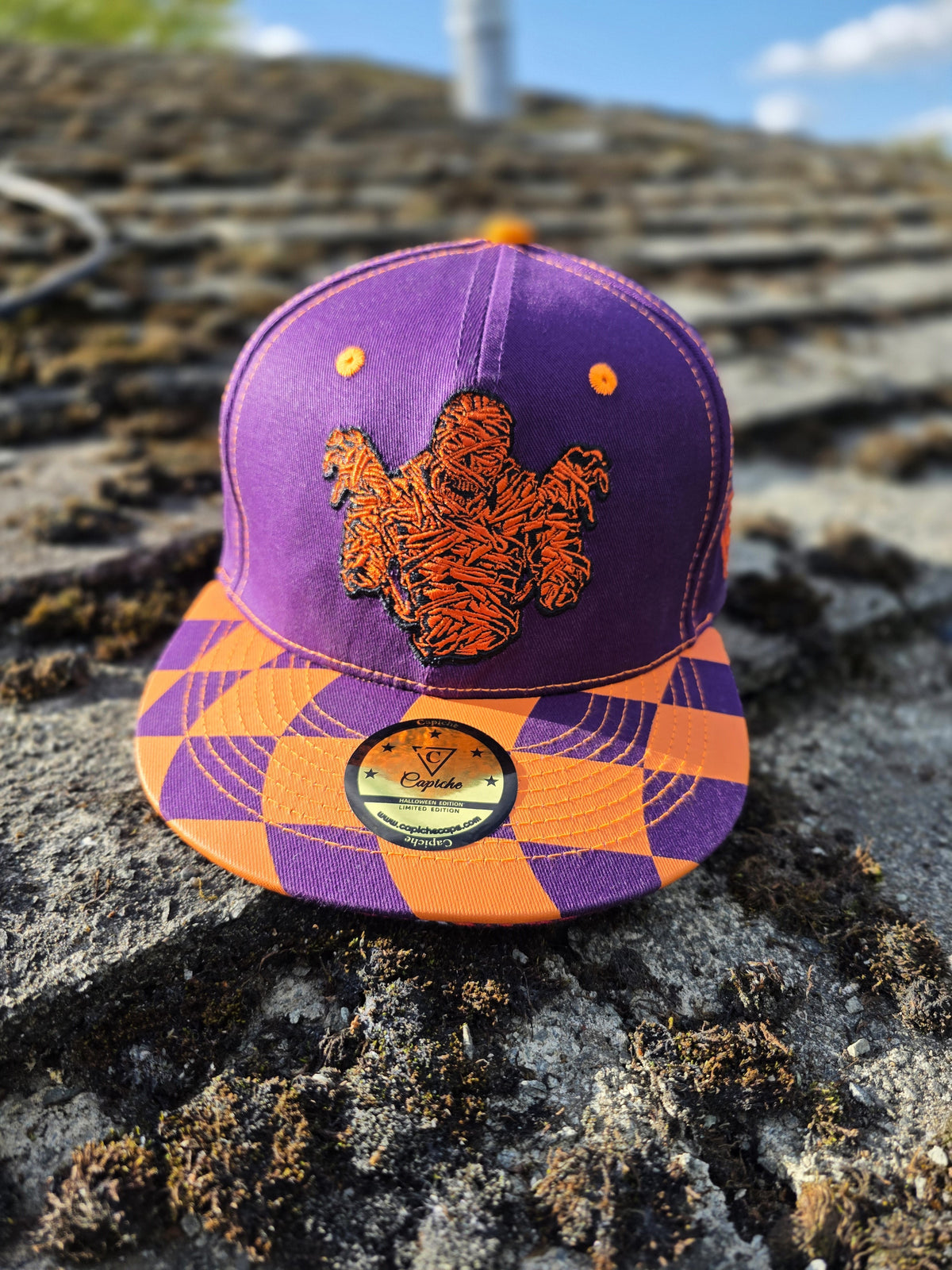 LIMITED EDITION Halloween Mummy 2025 Snapback - Purple/Orange Wavy Checkered Pattern