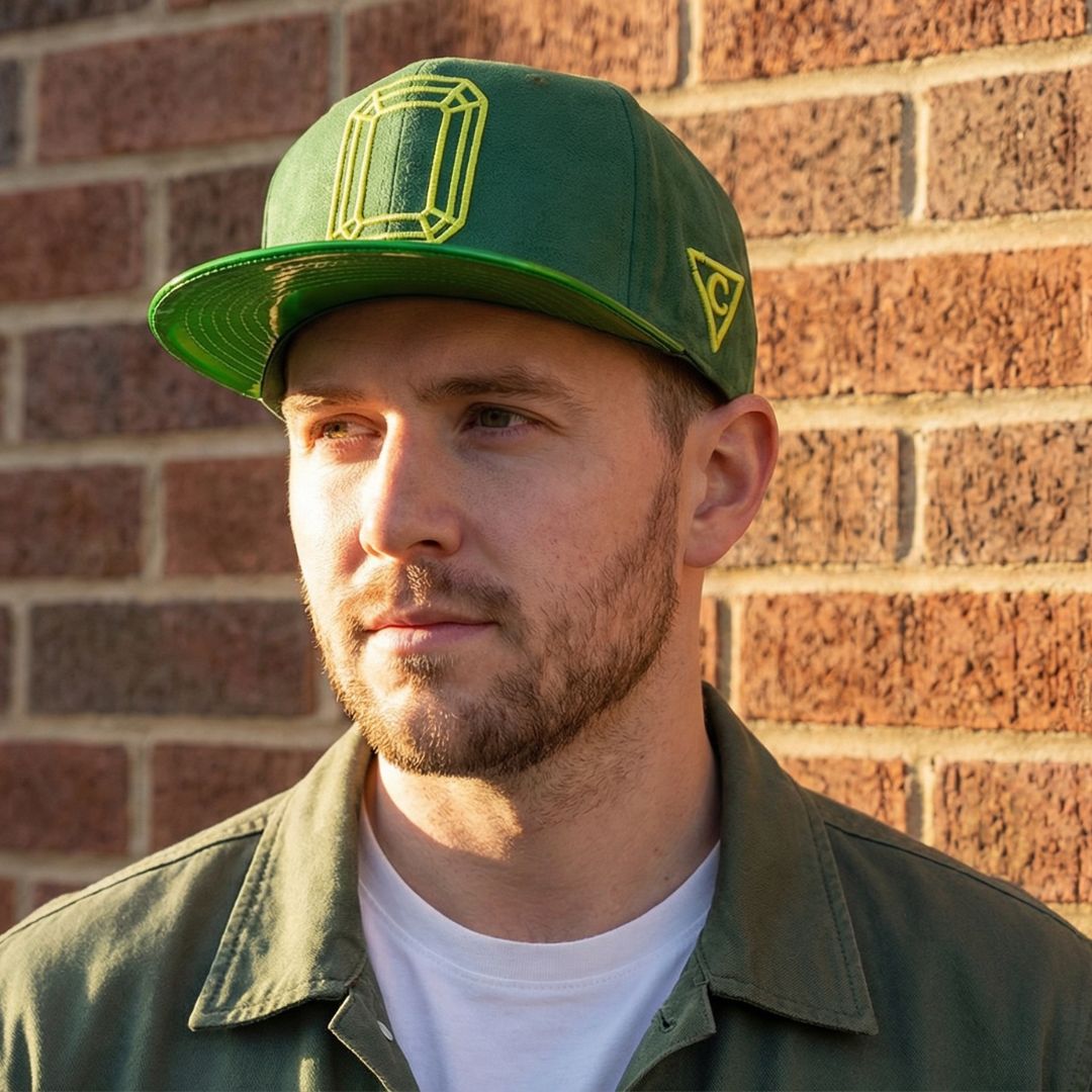 Gorra Snapback de ante esmeralda - Visera holográfica verde