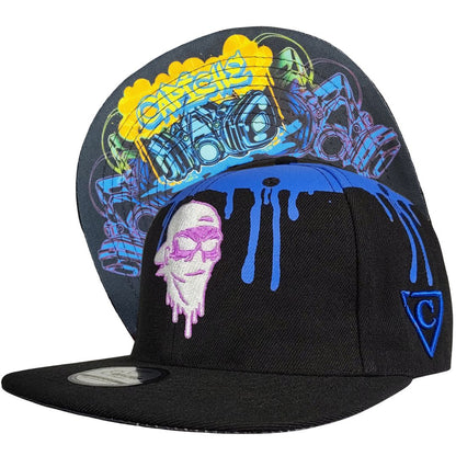 Czapka snapback z nadrukiem – czarna/niebieska z motywem graffiti