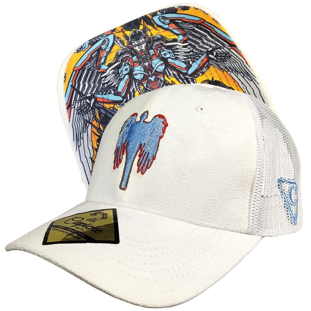 Robot Angel Trucker Cap - White Suede