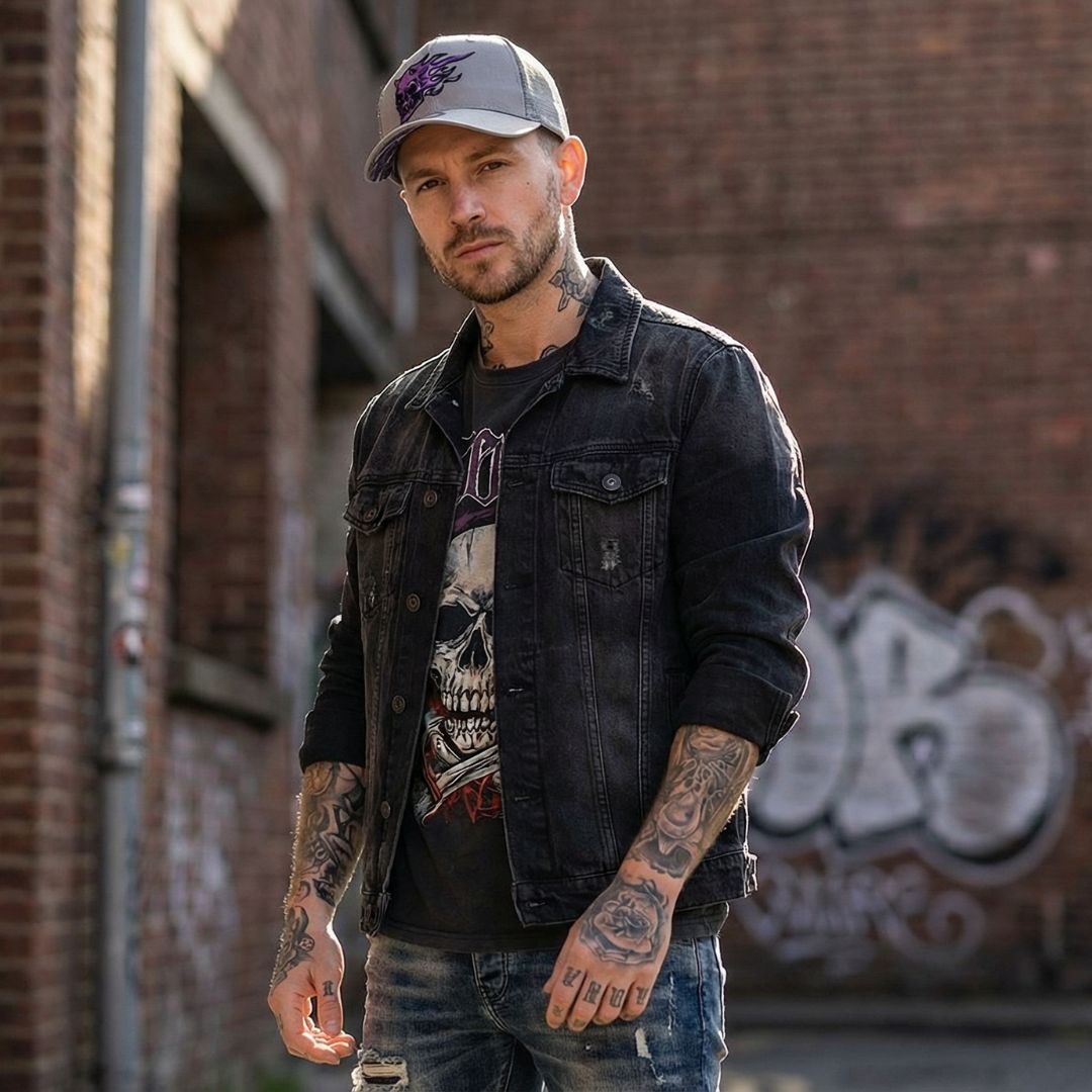 Purple Skull Trucker Cap - Grey