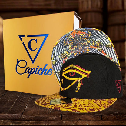 Robot Horus Snapback - Black/Yellow Egyptian Pattern