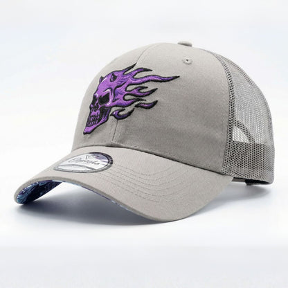 Purple Skull Trucker Cap - Grey