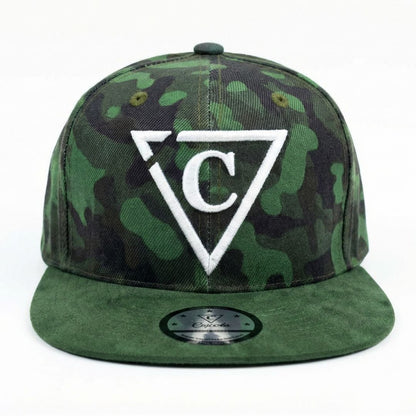 Grünes Camouflage-Snapback – Krempe aus Wildleder