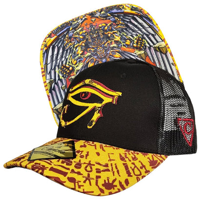 Robot Horus Trucker Cap - Black/Yellow Egyptian Pattern