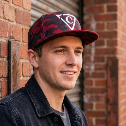 Cappellino Snapback mimetico rosso - Visiera in pelle scamosciata