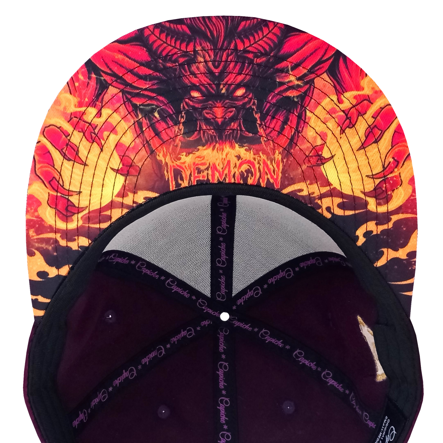 Gorra Demon Snapback de gamuza morada e hilo dorado