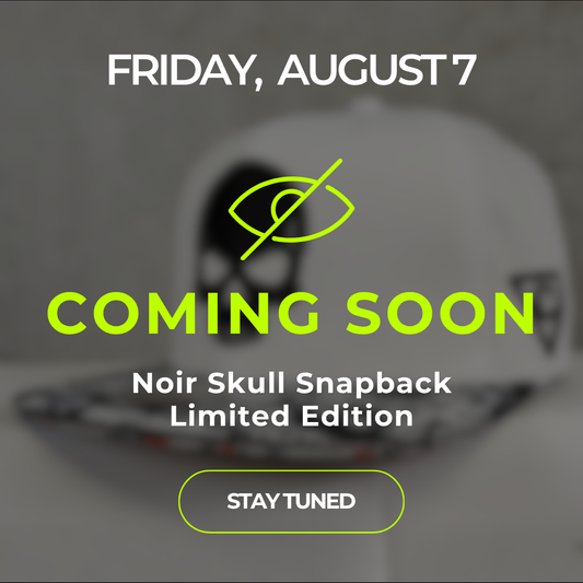 [August 7] LIMITED EDITION Noir Skull Snapback with Brim Edge Text - White/Black