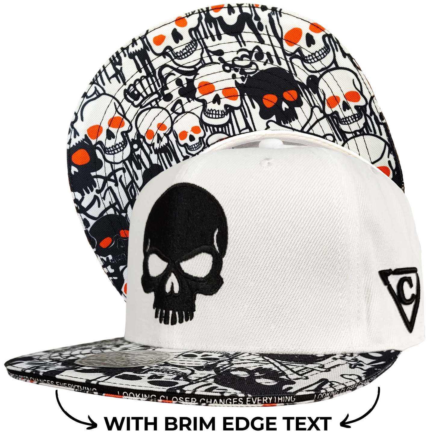 LIMITED EDITION Noir Skull Snapback with Brim Edge Text - White/Black