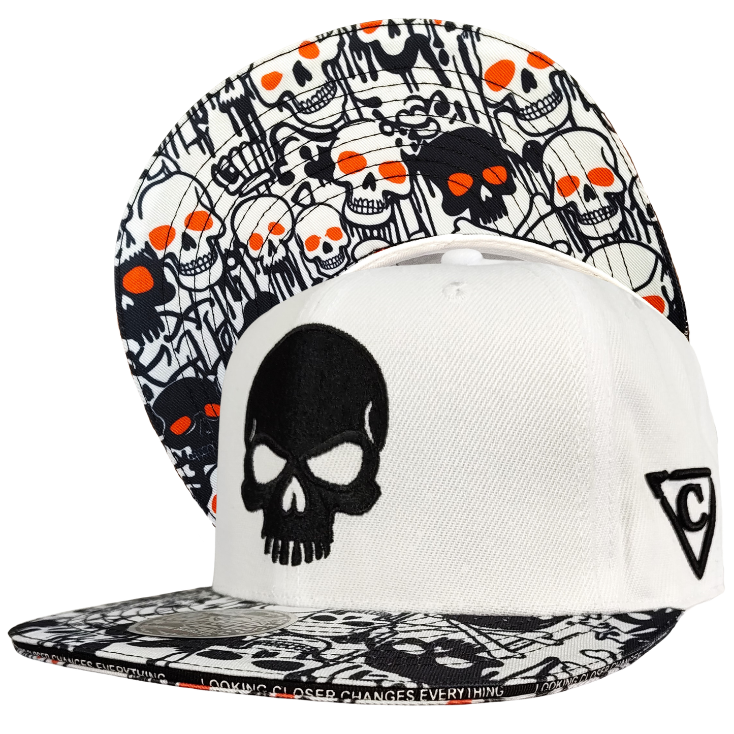 LIMITED EDITION Noir Skull Snapback with Brim Edge Text - White/Black