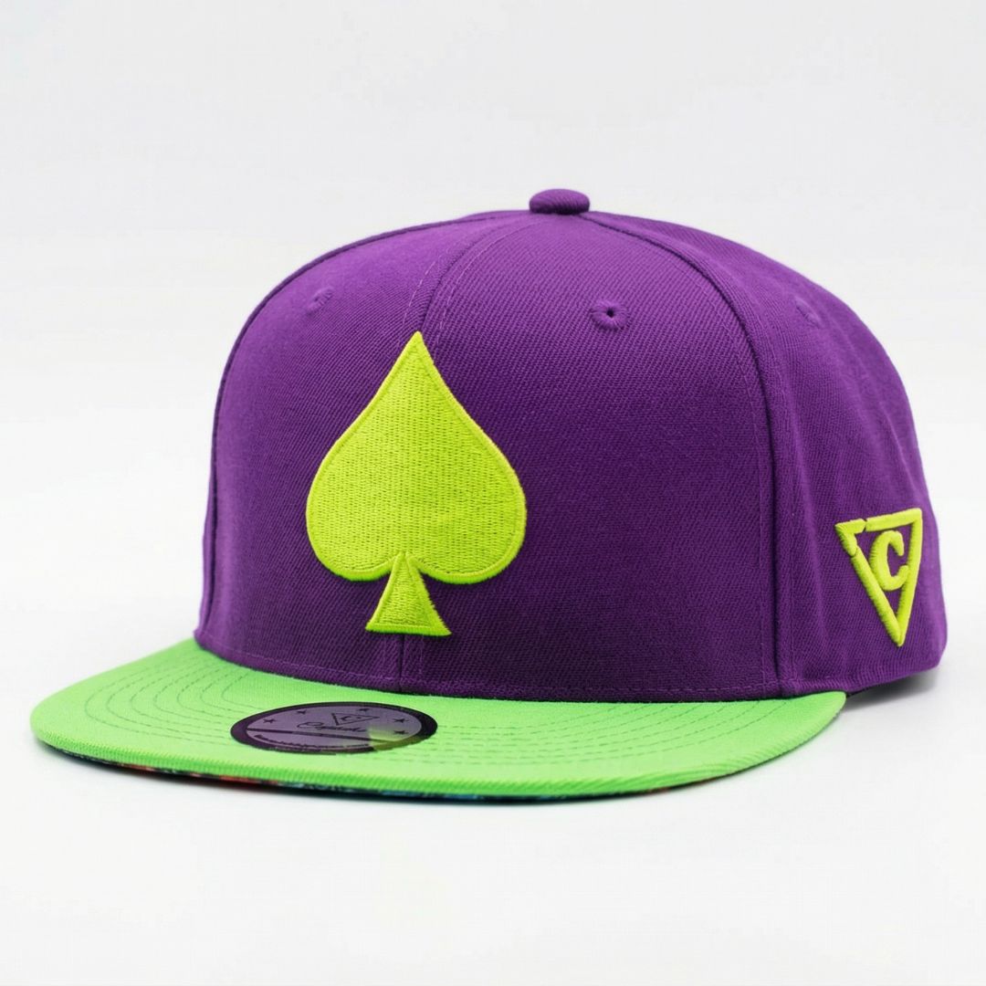Black Jack Snapback - Purple/Neon Green | CAPICHE CAPS