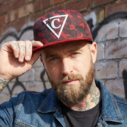 Cappellino Snapback mimetico rosso - Visiera in pelle scamosciata