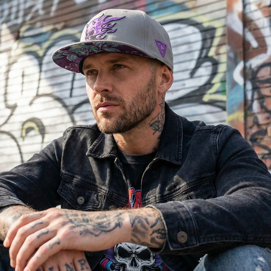 Paarse schedel snapback - Grijs