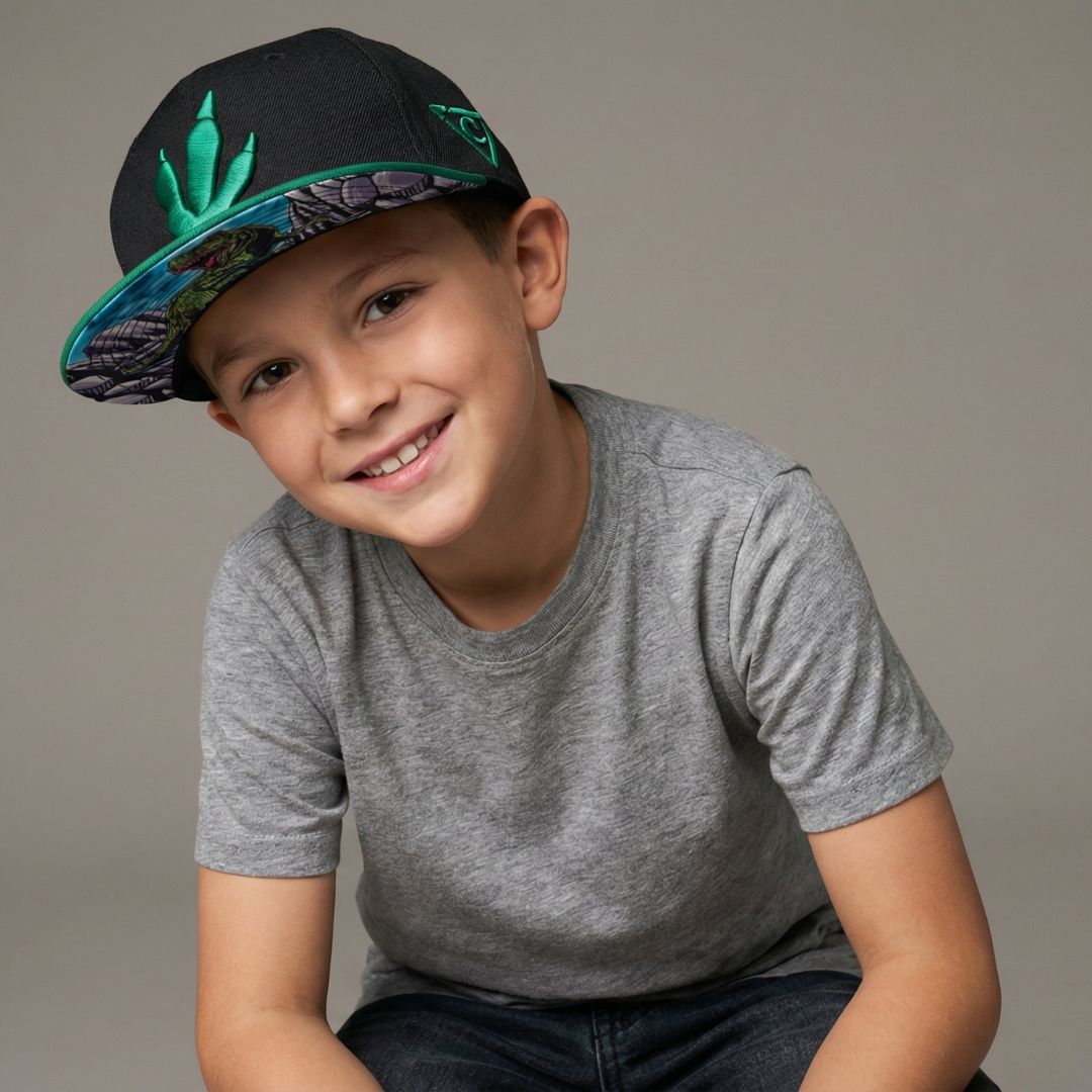 Cappellino Snapback T-rex taglia bambino - Nero/Verde