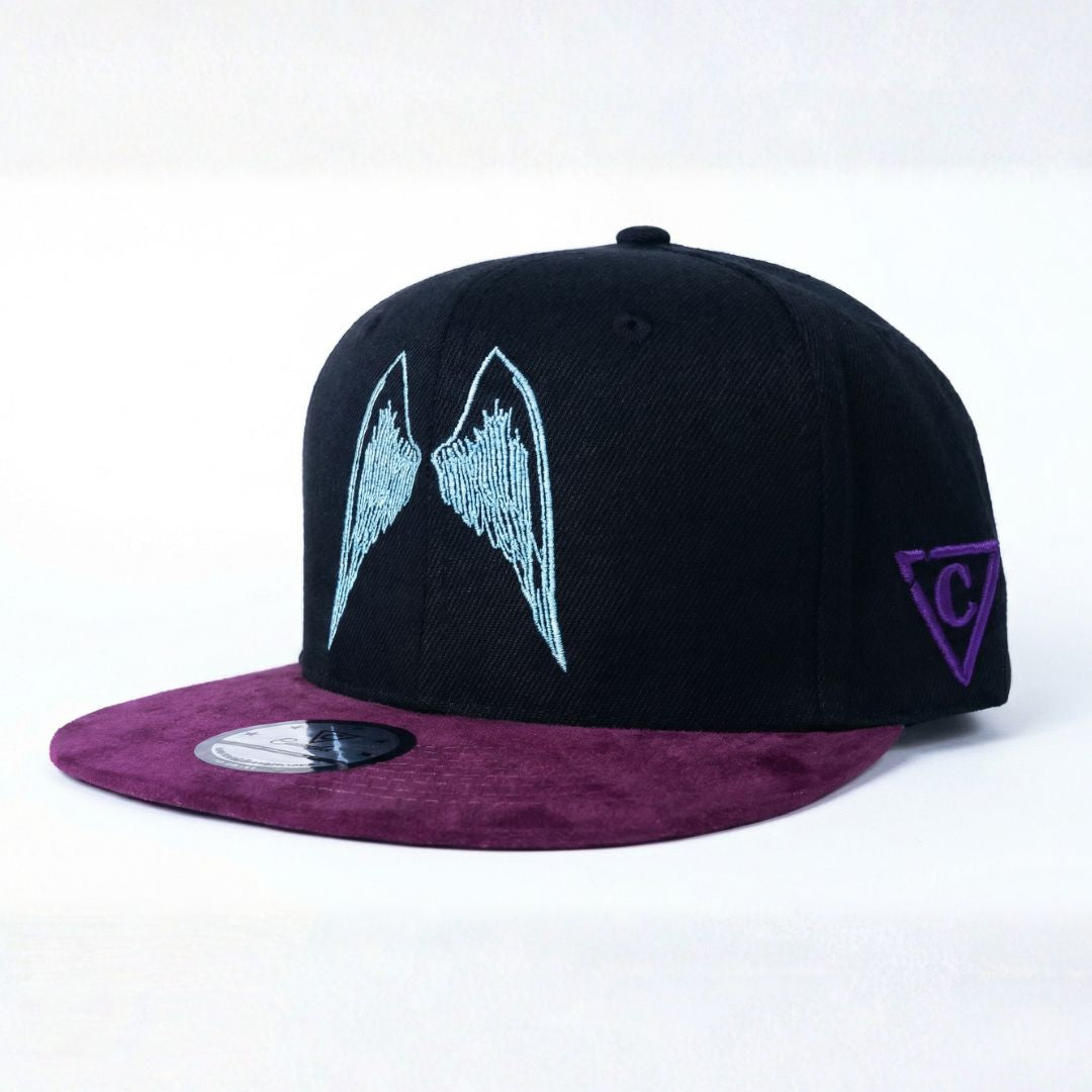 Angels of Death Snapback - Black/Purple Suede | CAPICHE CAPS