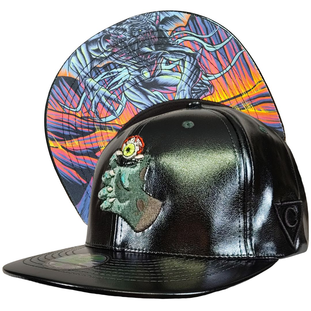 Gorra Snapback Monster Cave - Verde oscuro metalizado con efecto craquelado
