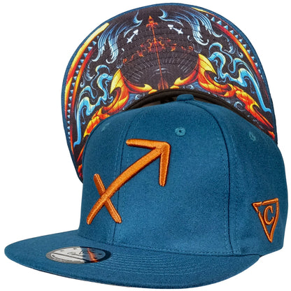 Zodiac Sagittarius Snapback - Petrol Blue Felt