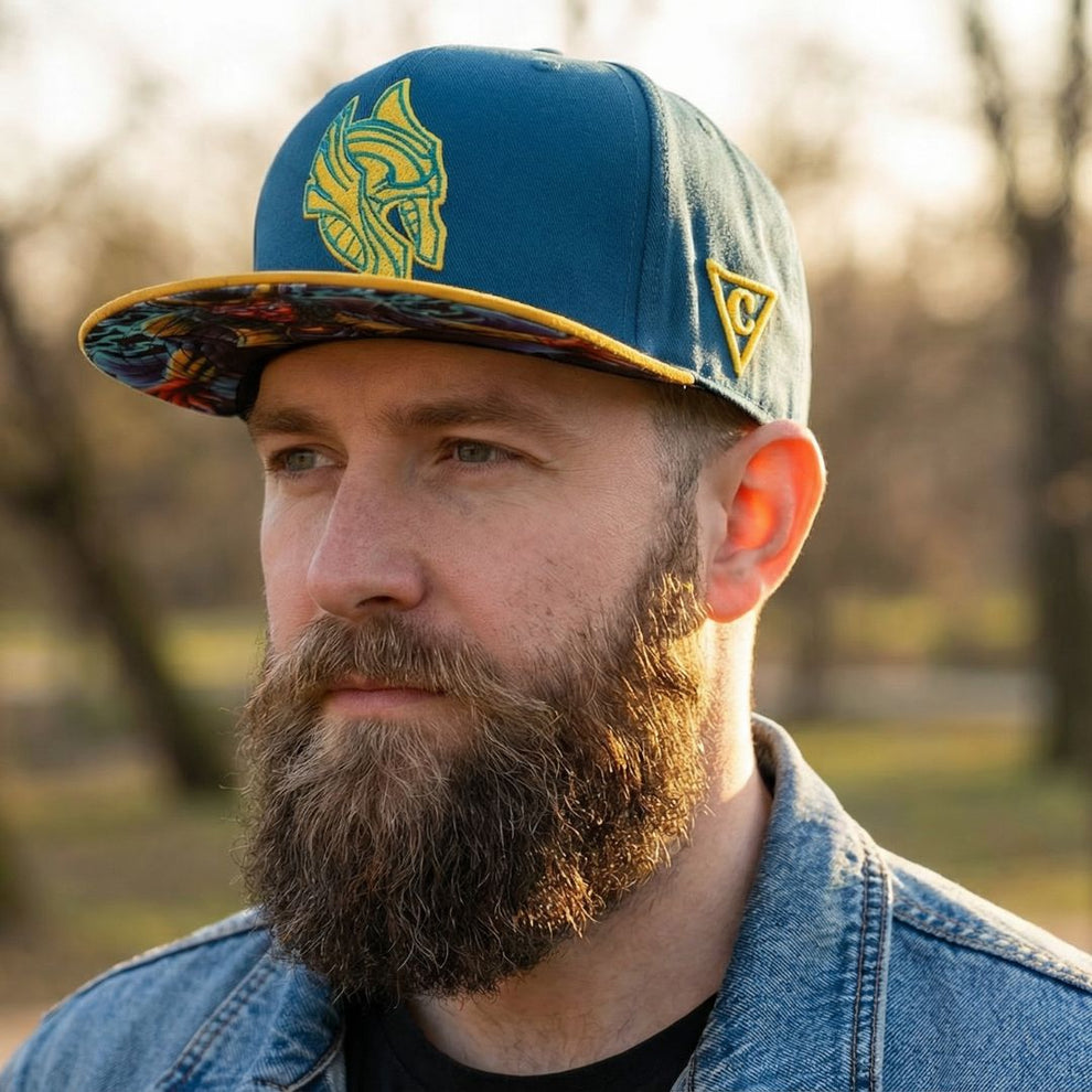Loki Snapback - Blue/Yellow Suede | CAPICHE CAPS