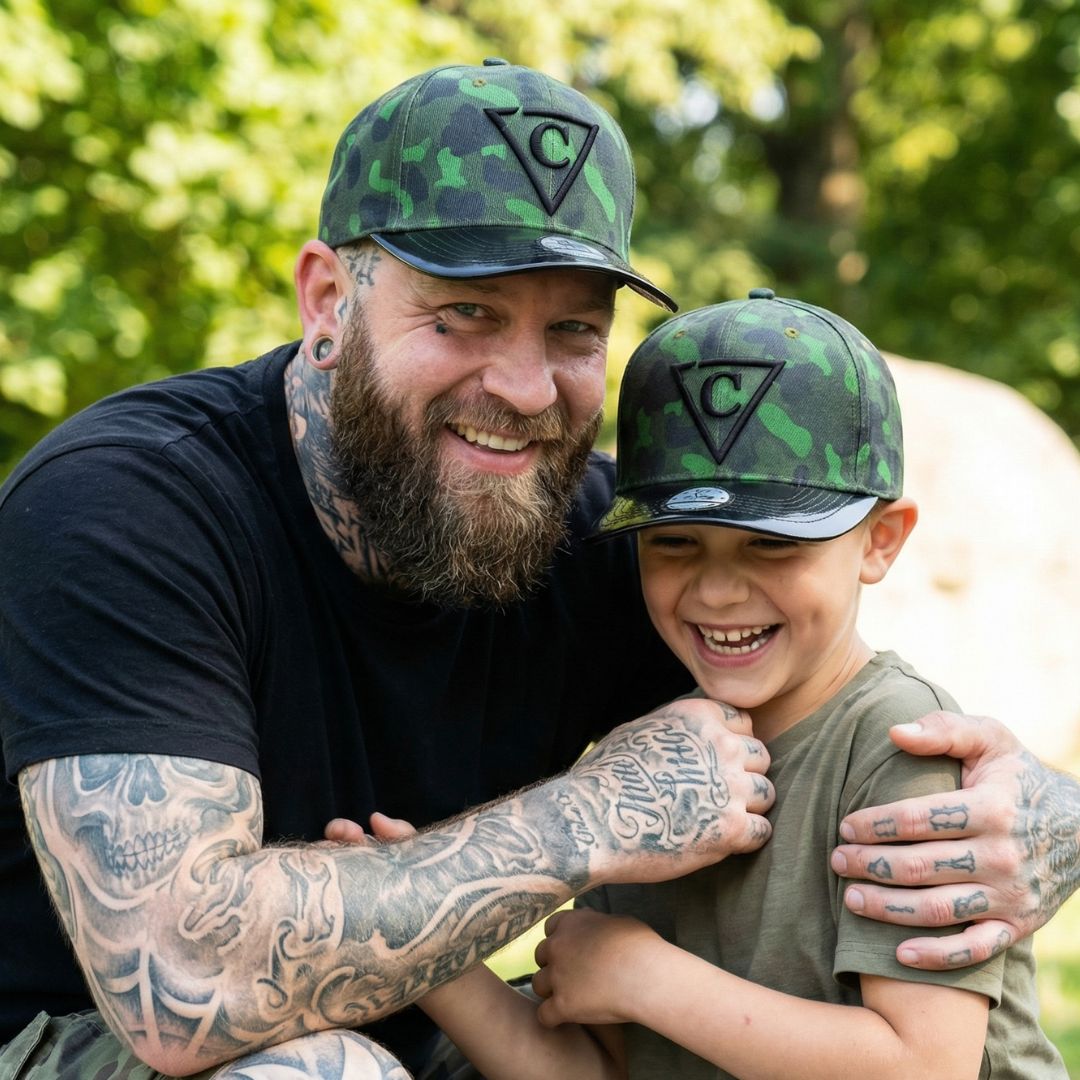 Cappellino baseball mimetico verde taglia bambino - Verde/Nero metallizzato

