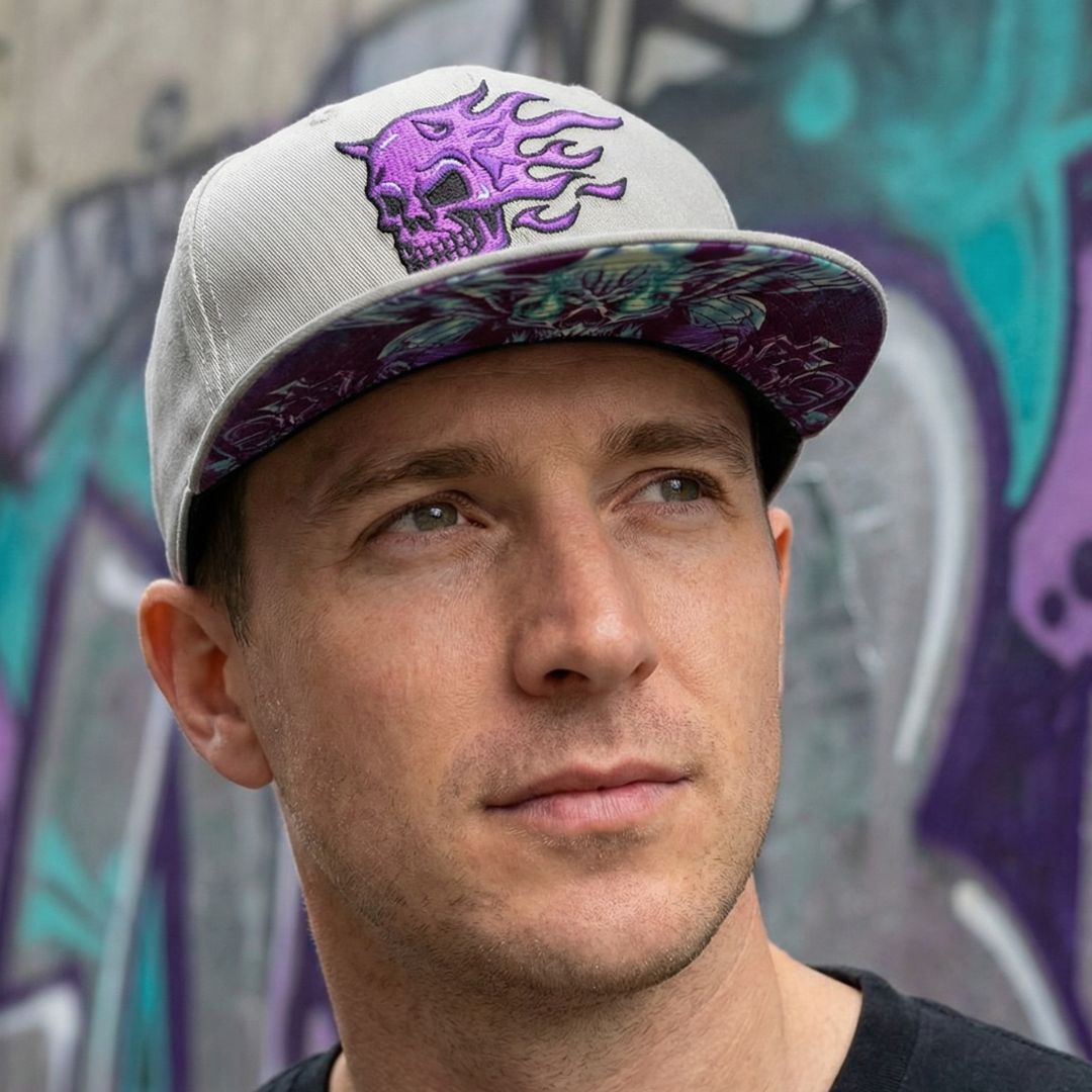 Paarse schedel snapback - Grijs
