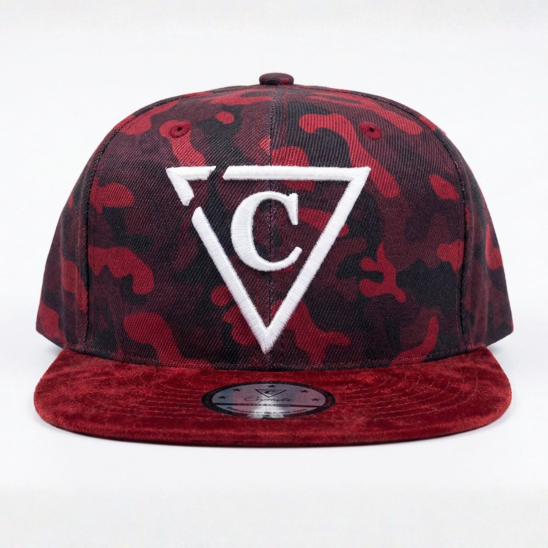 Cappellino Snapback mimetico rosso - Visiera in pelle scamosciata