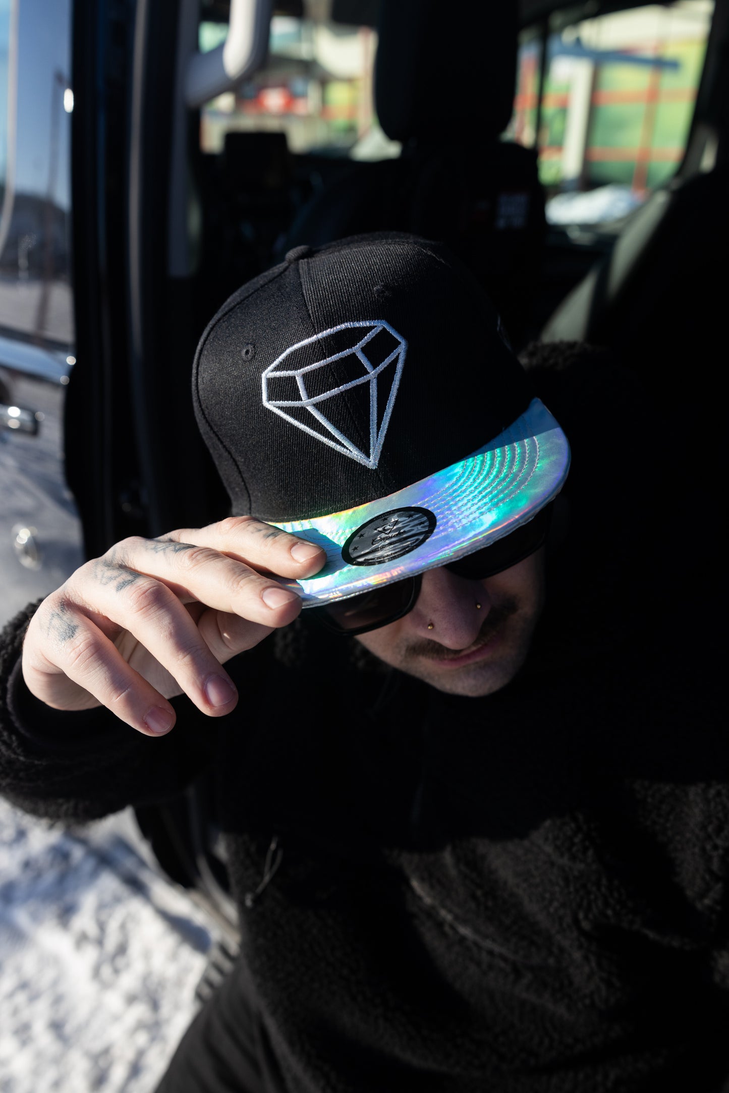 Clear Diamond - Black/Silver Holographic - Capiche Caps Black