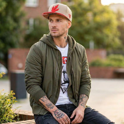 Dimorphodon Snapback - Beige/Red