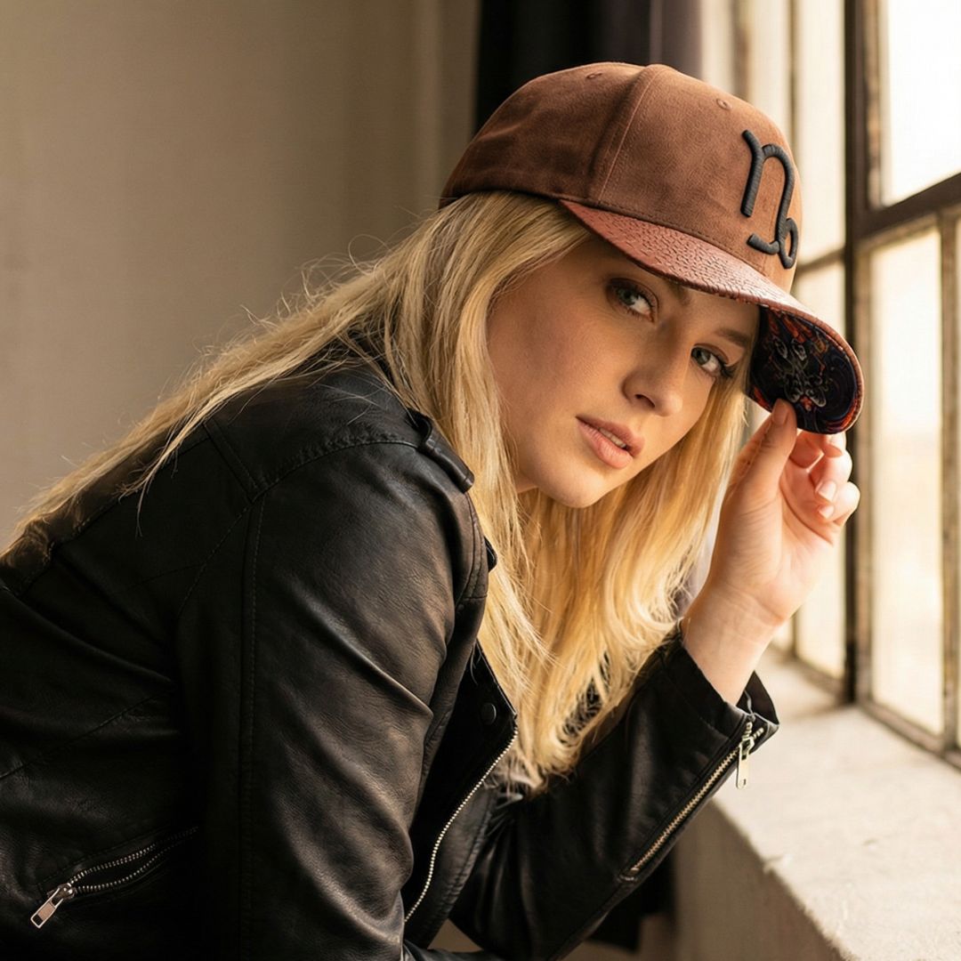 Casquette incurvée Zodiac Capricorne - Daim marron et cuir artificiel