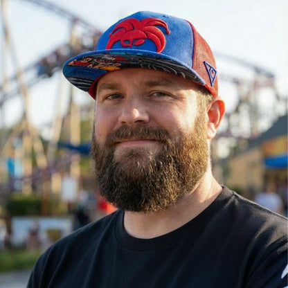 Wild Ride Trucker Snapback - Blauw suède/rood gaas