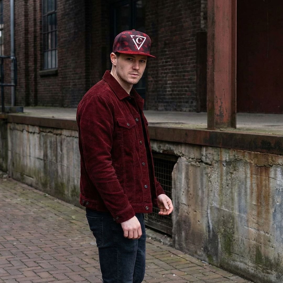 Cappellino Snapback mimetico rosso - Visiera in pelle scamosciata