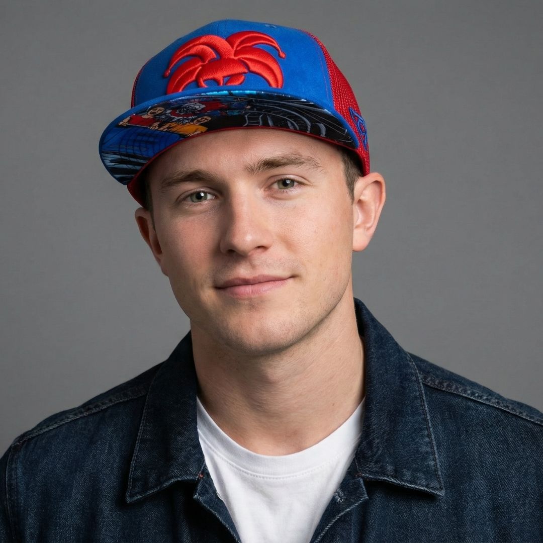 Wild Ride Trucker Snapback - Blauw suède/rood gaas