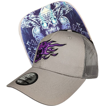 Purple Skull Trucker Cap - Grey