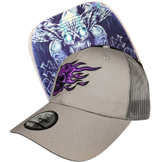 Purple Skull Trucker Cap - Grey