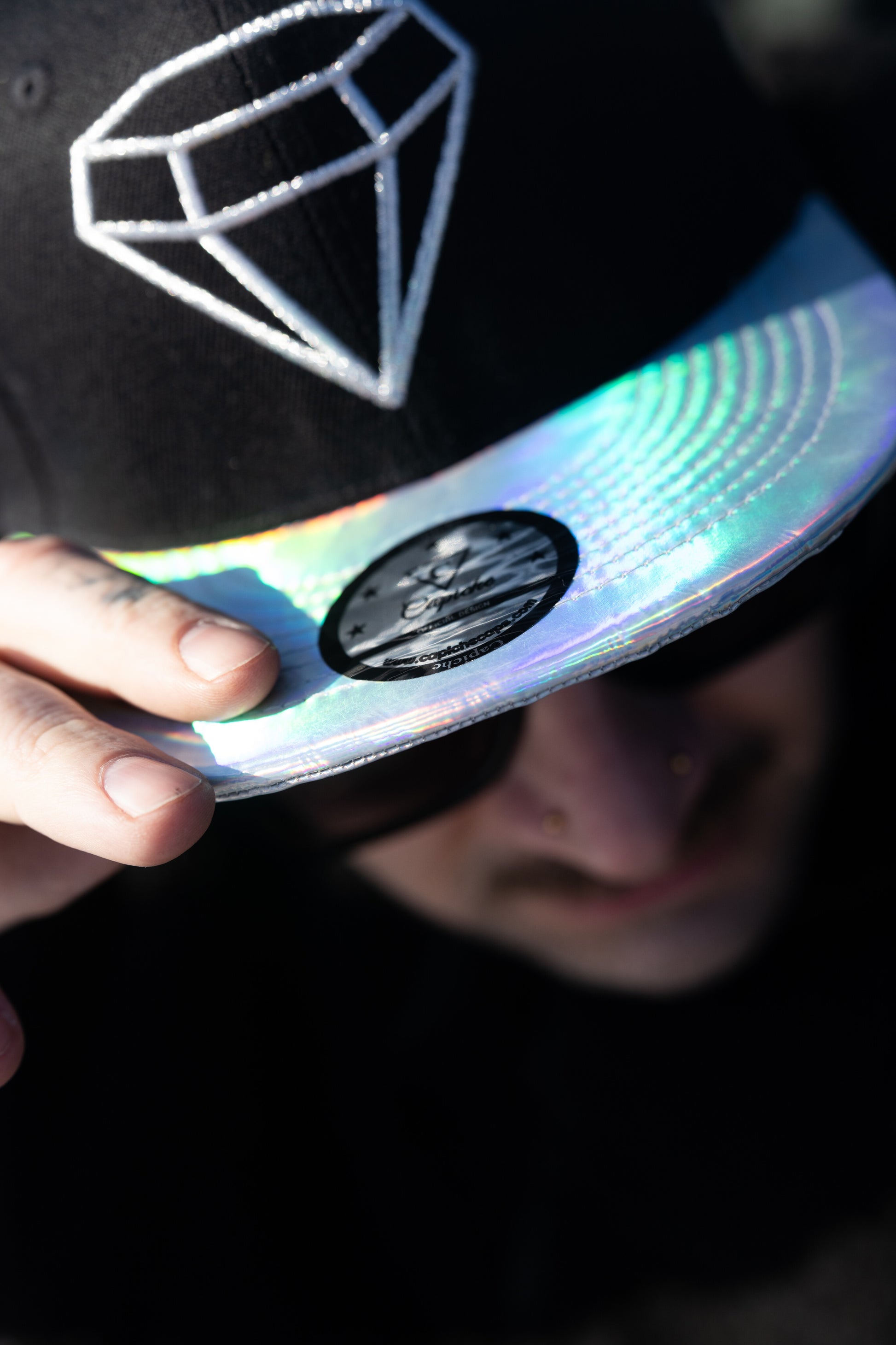 Clear Diamond - Black/Silver Holographic - Capiche Caps Black