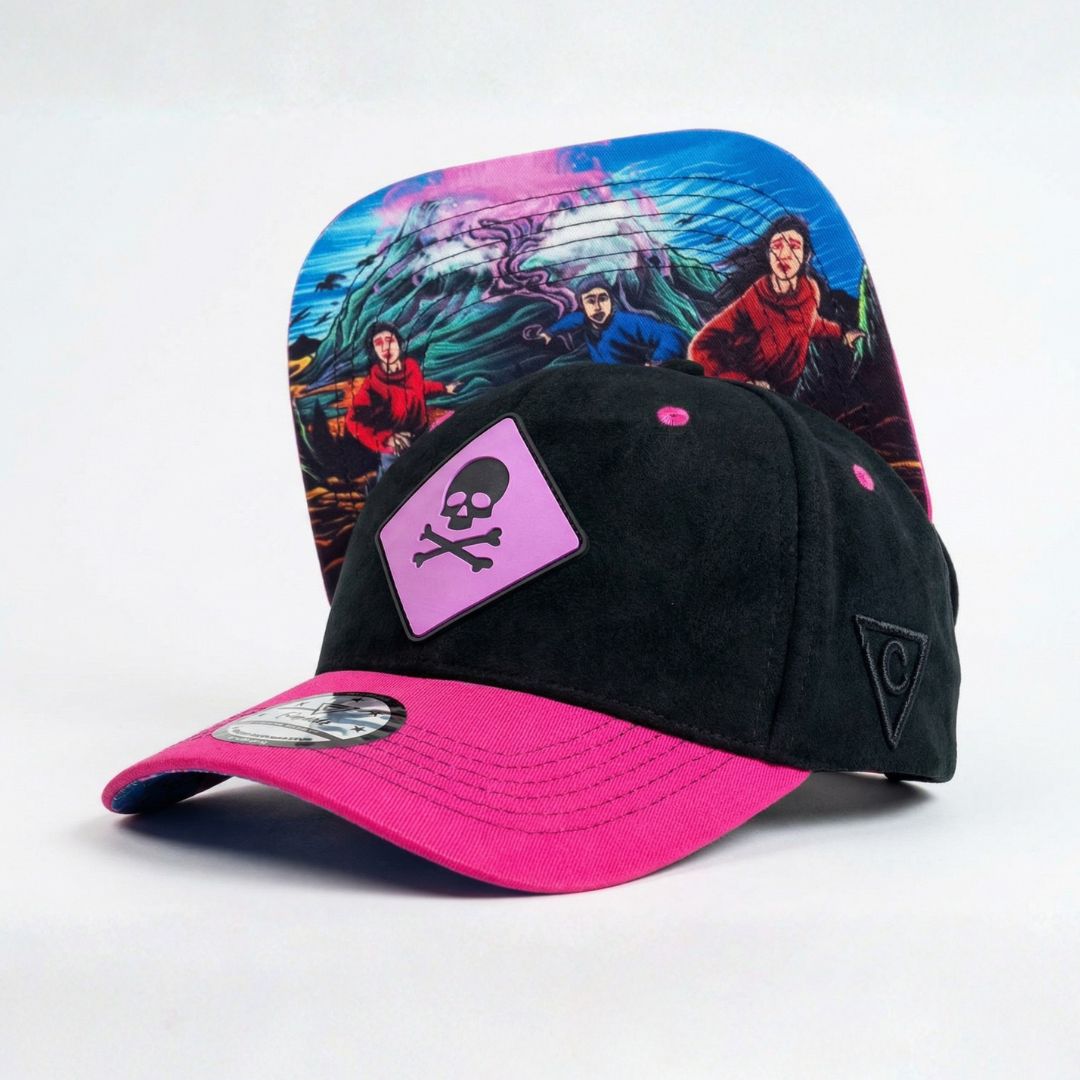 Purple Volcano Curved Cap - Black Fleece/Pink