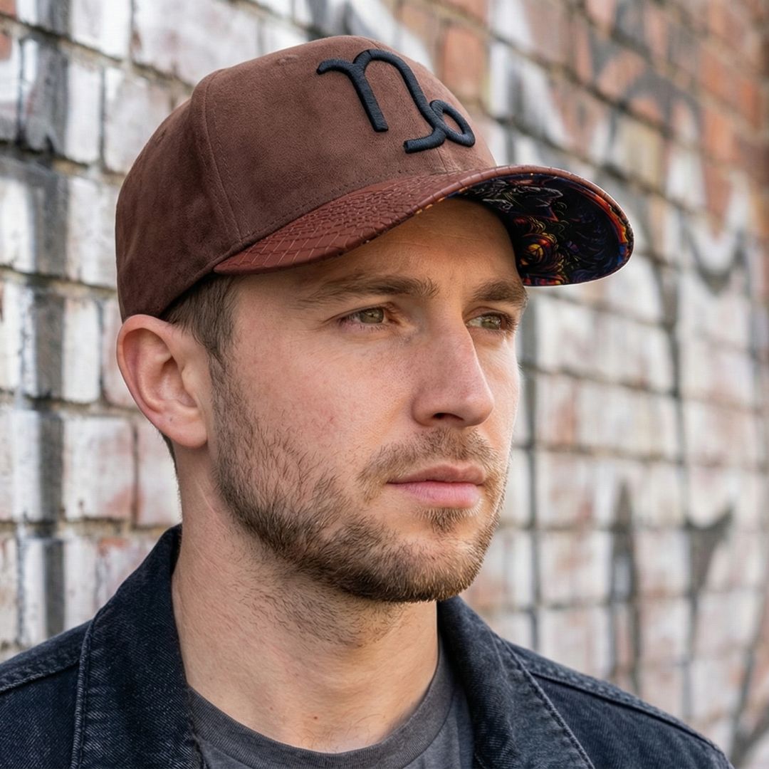 Casquette incurvée Zodiac Capricorne - Daim marron et cuir artificiel