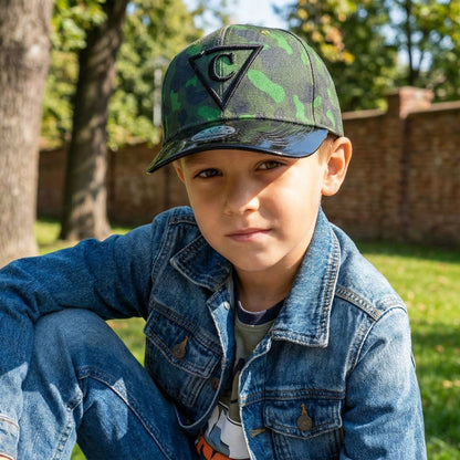 Cappellino baseball mimetico verde taglia bambino - Verde/Nero metallizzato
