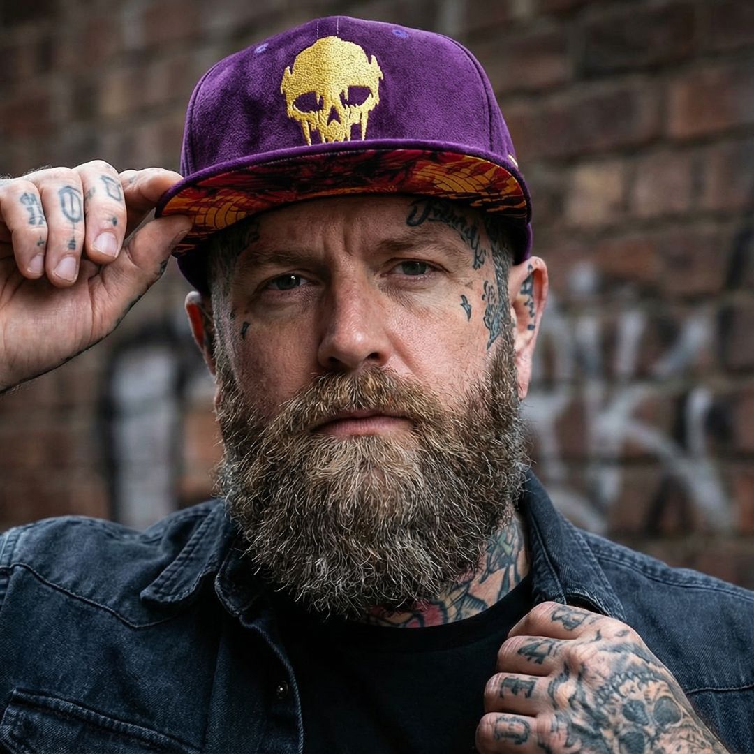 Snapback Demon - fioletowy zamsz i złota nić